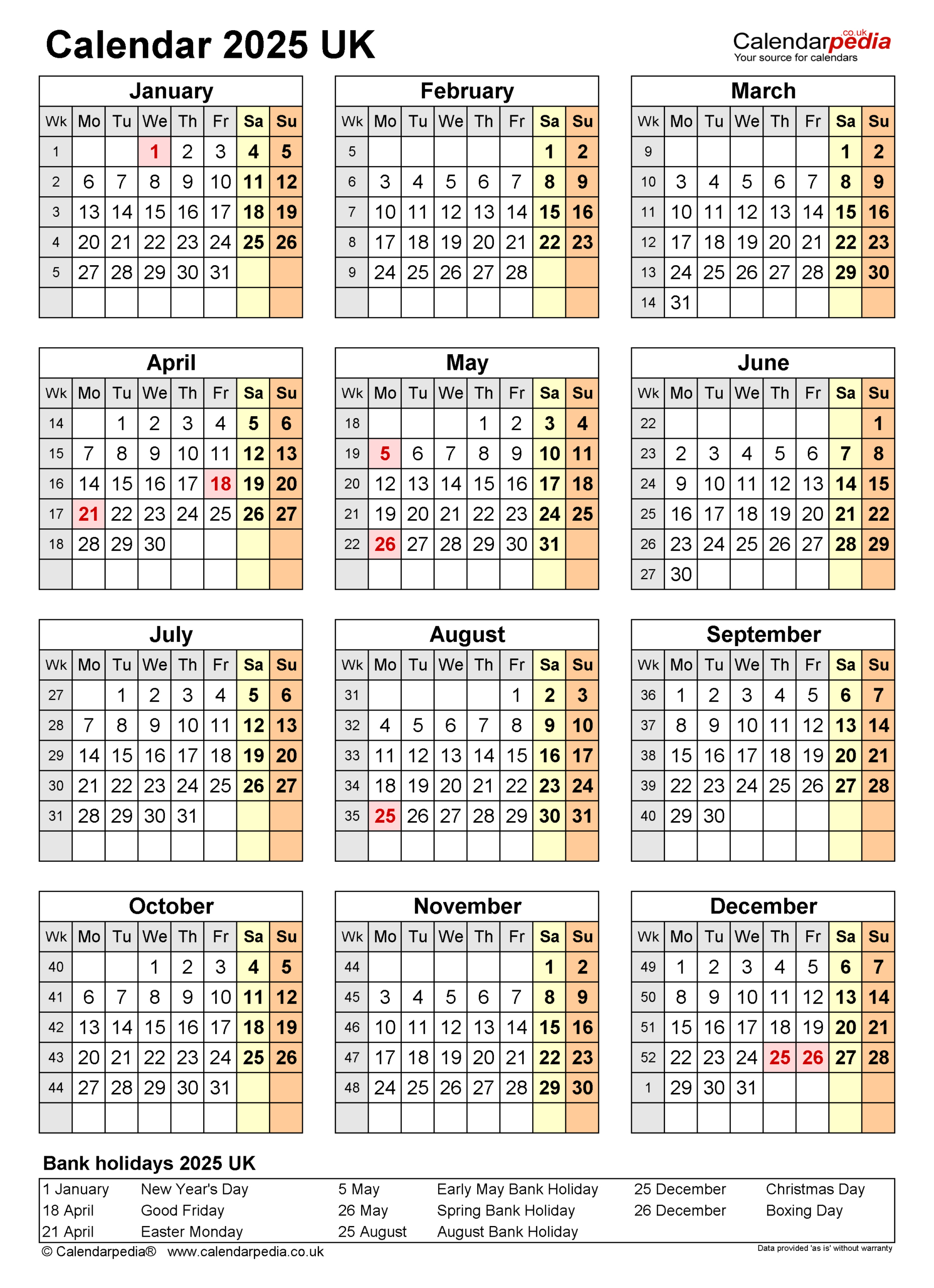 Calendar 2025 (Uk) - Free Printable Pdf Templates for Calendar 2025 Printable UK