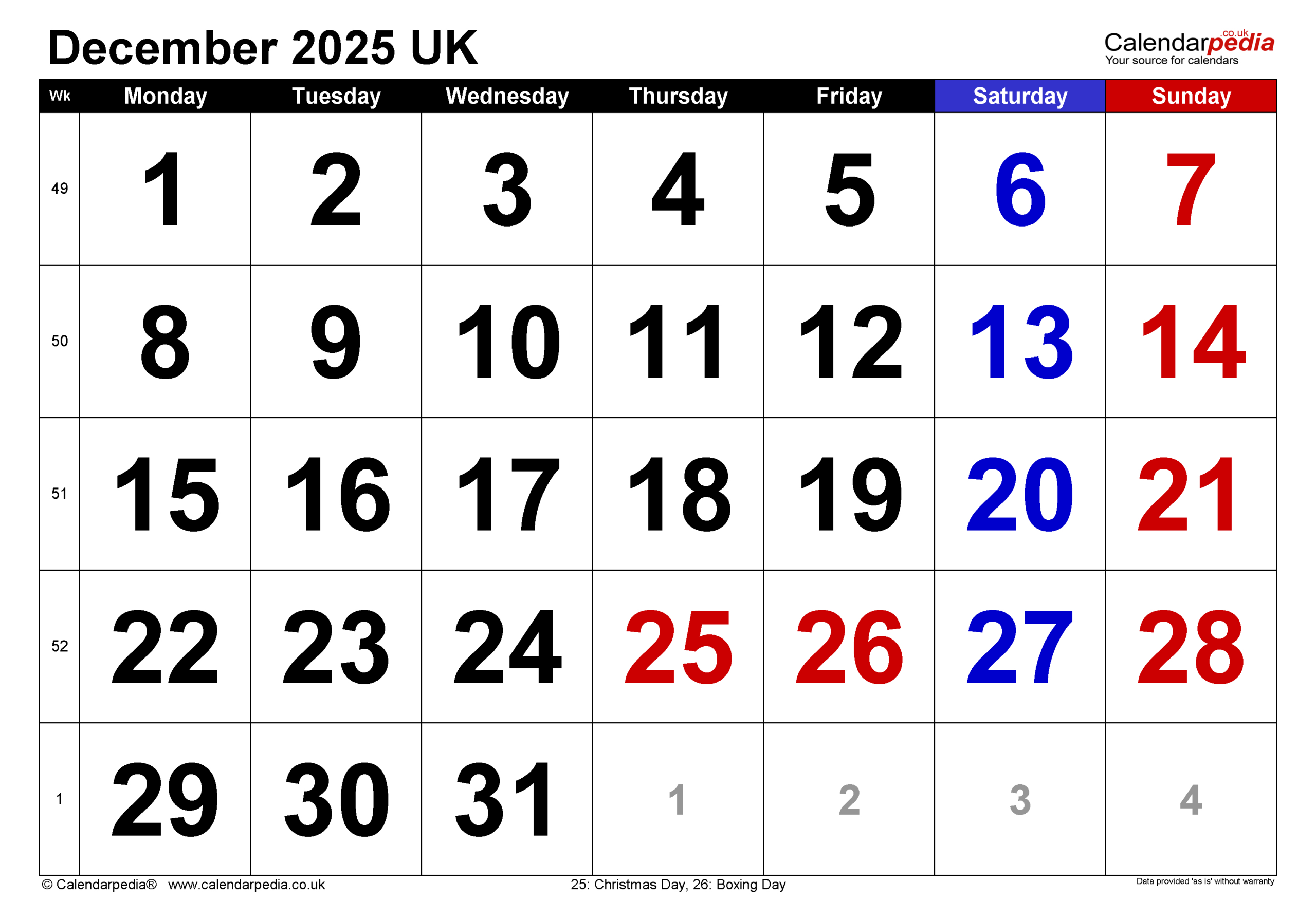 Calendar December 2025 Uk With Excel, Word And Pdf Templates throughout Printable Calendar December 2025