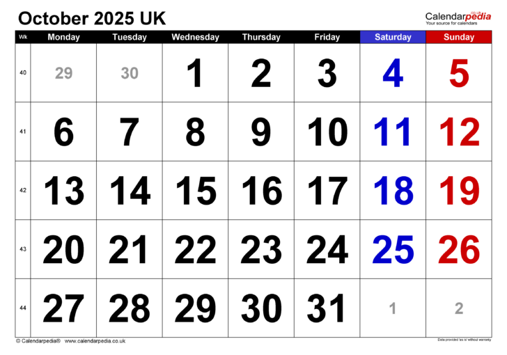 Calendar October 2025 Printable