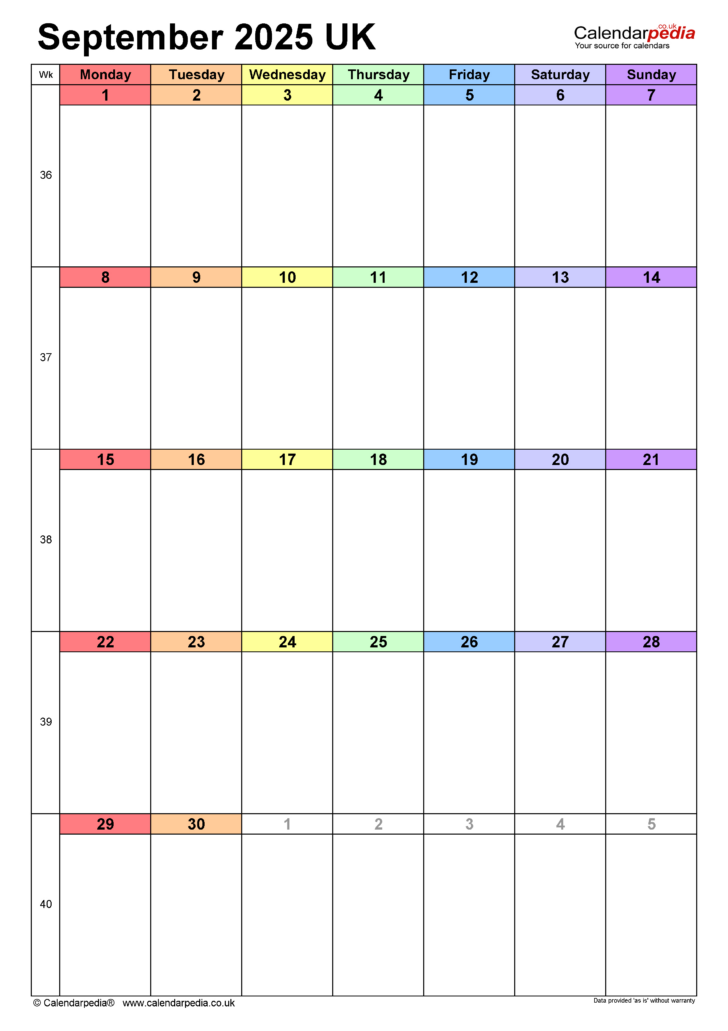 September 2025 Calendar Printable Vertical