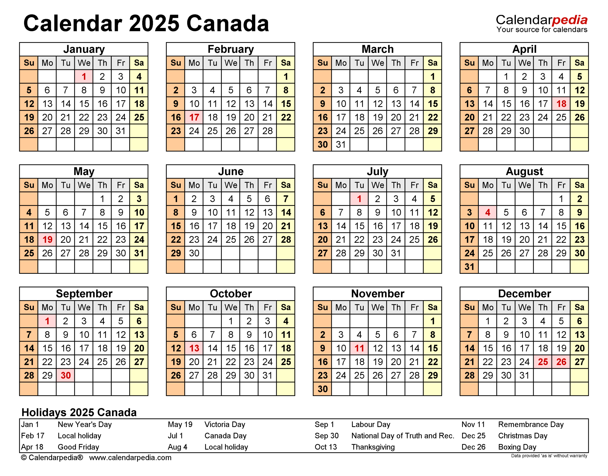 Canada Calendar 2025 - Free Printable Pdf Templates with regard to 2025 Canadian Calendar Printable