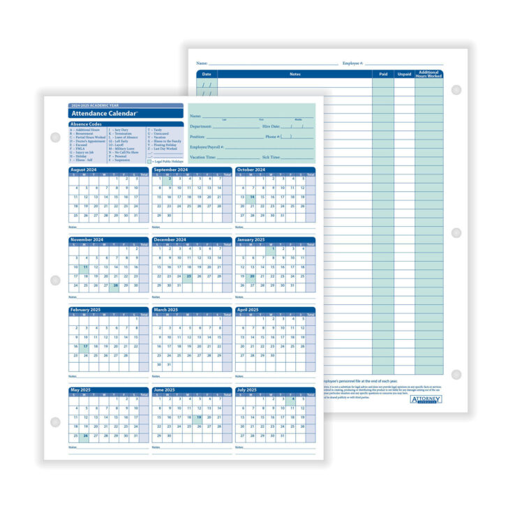 Free Printable 2025 Employee Attendance Calendar Usa