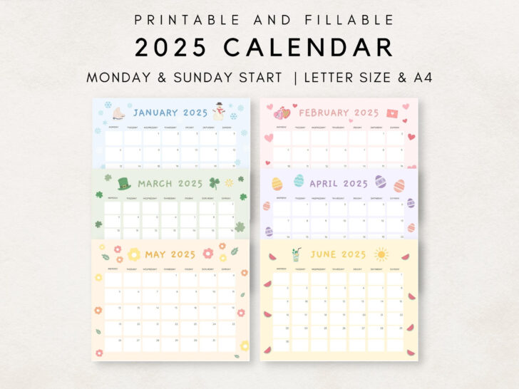 Cute 2025 Printable Calendar