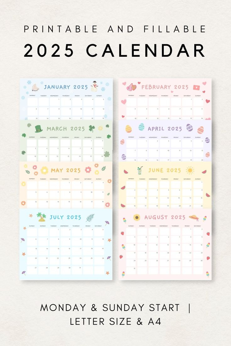 Cute 2025 Calendar Printable, Monthly Calendar 2025, Monthly in Aesthetic Calendar 2025 Printable