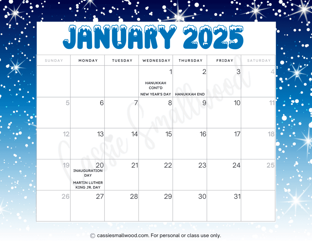 Cute 2025 Free Printable Monthly Calendars - Cassie Smallwood in Free 2025 Printable Monthly Calendar with Holidays