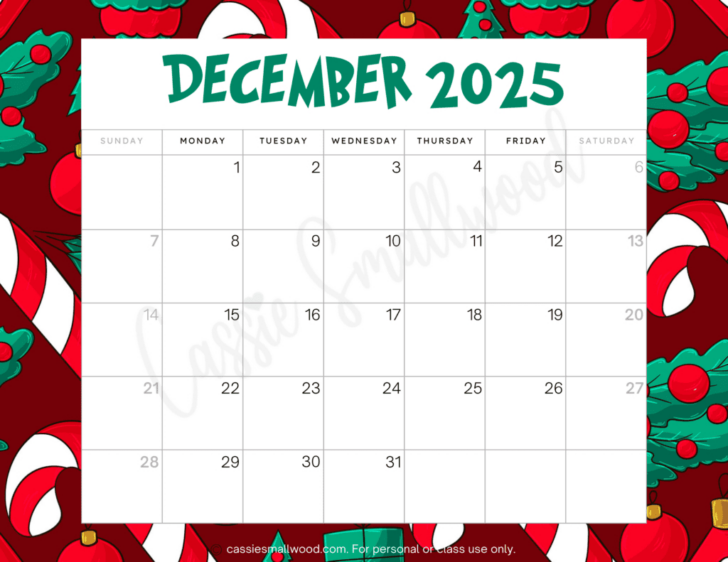 December Free Printable Calendar 2025