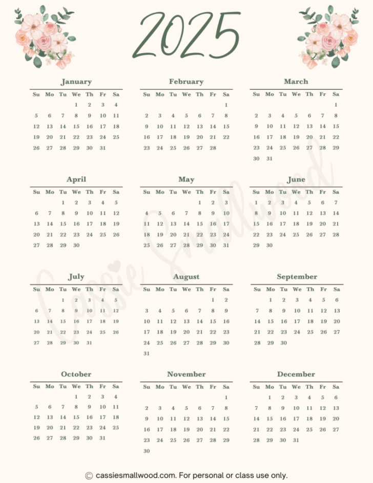 Aesthetic Calendar 2025 Printable