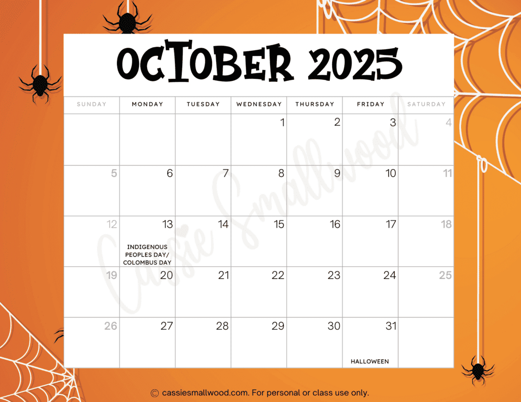 Cute 2025 Free Printable Monthly Calendars - Cassie Smallwood regarding October Free Printable Calendar 2025