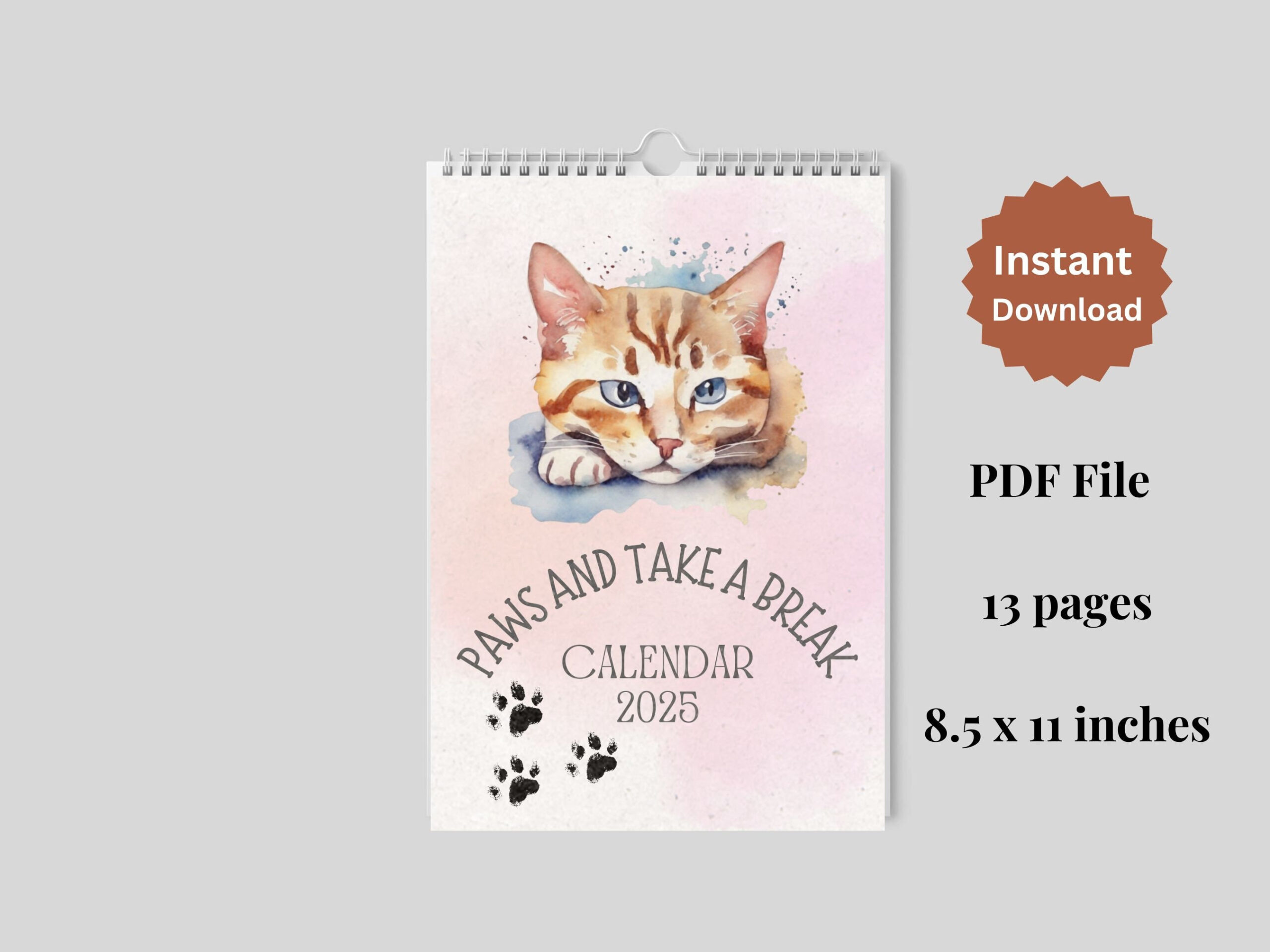 Cute Cat Calendar 2025, Cats Monthly Calendar, Adorable Printable intended for Free Printable Cat Calendar 2025