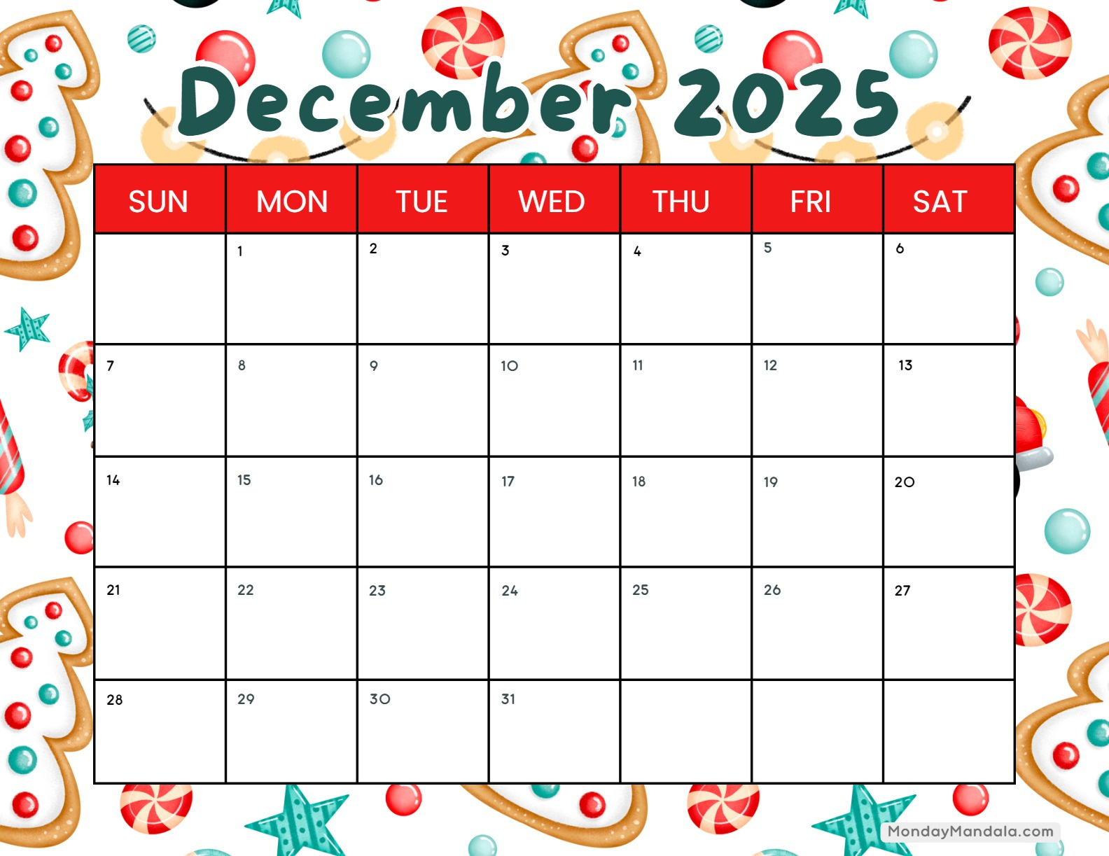 December 2025 Calendar (52 Free Pdf Printables) for December 2025 Calendar Printable