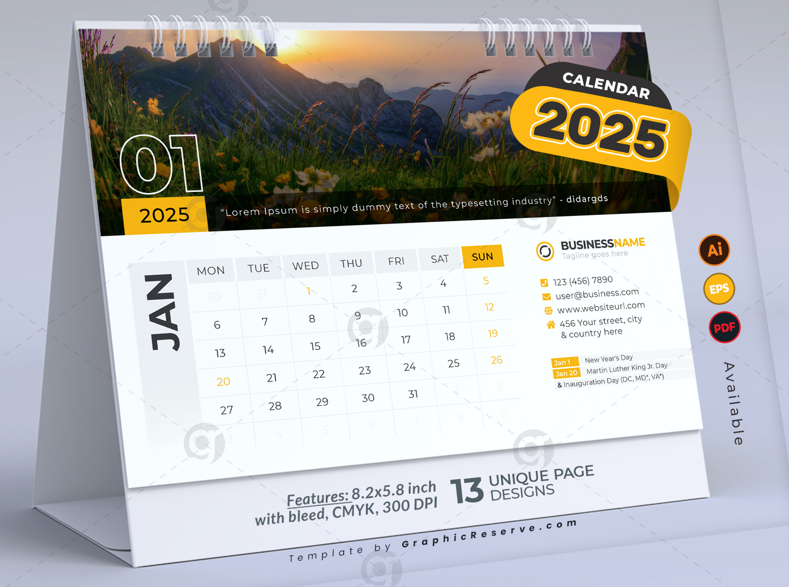 Desk Calendar 2025 Template Design Vol.01 (Adobe Illustrator for Printable Desk Calendar 2025