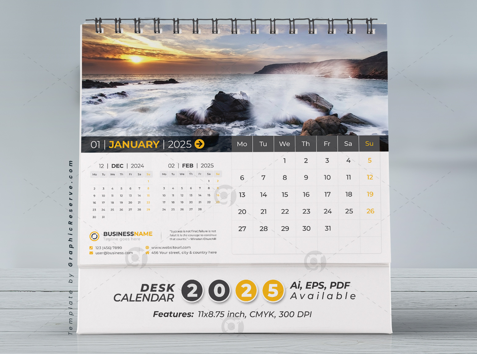 Desk Calendar 2025 Template Design Vol.07 (Adobe Illustrator intended for 2025 Desk Calendar Printable