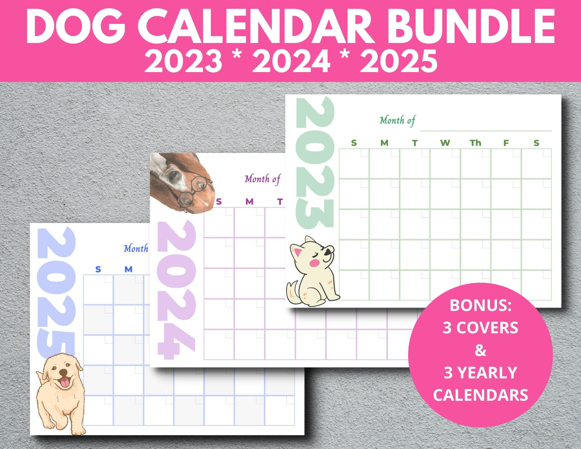 Dog Calendar Bundle 2023 2024 2025, Printable Blank Monthly pertaining to Free Printable Dog Calendar 2025