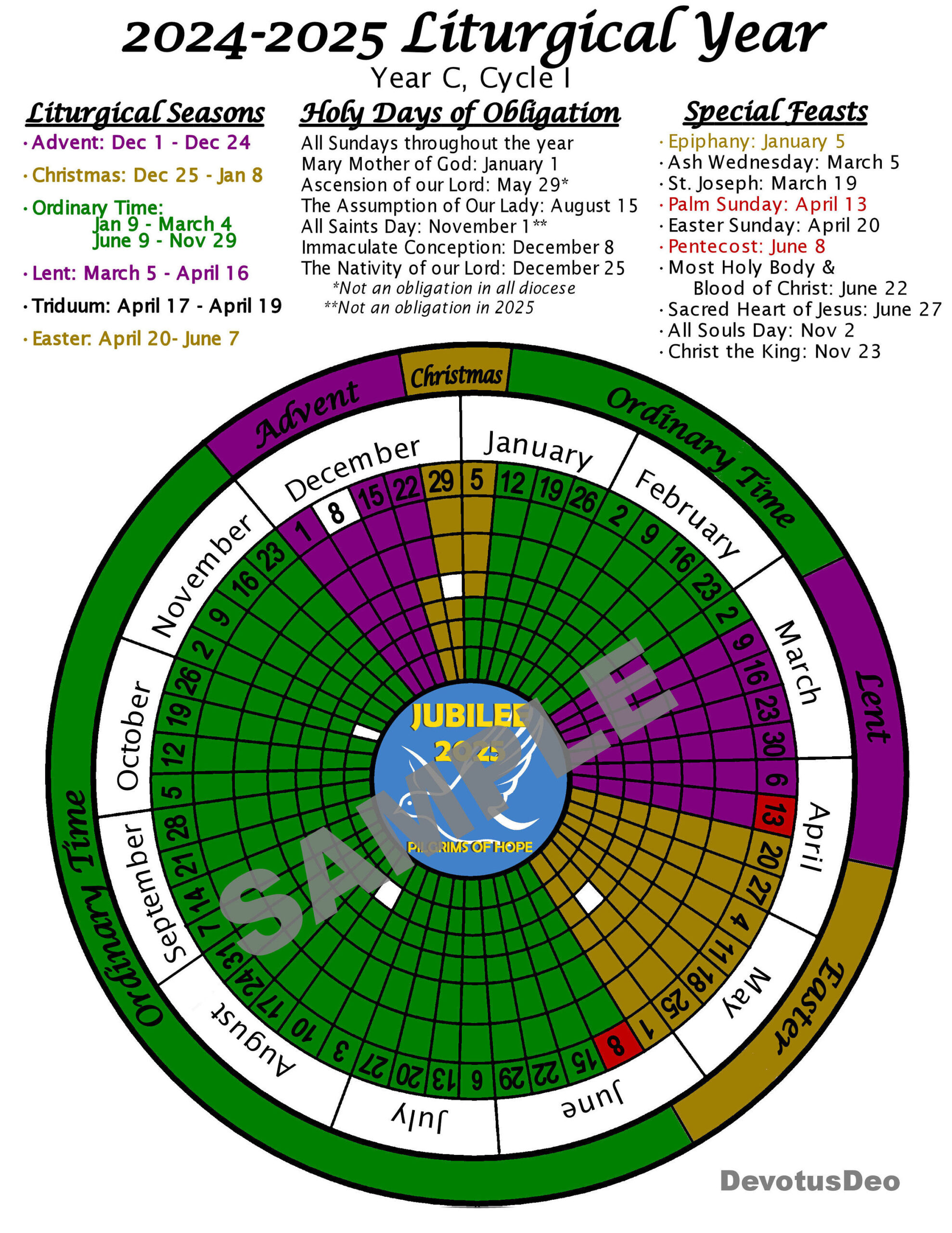 Druckbarer Liturgischer Kalender 2025, Herunterladbares in Liturgical Calendar 2025 Printable