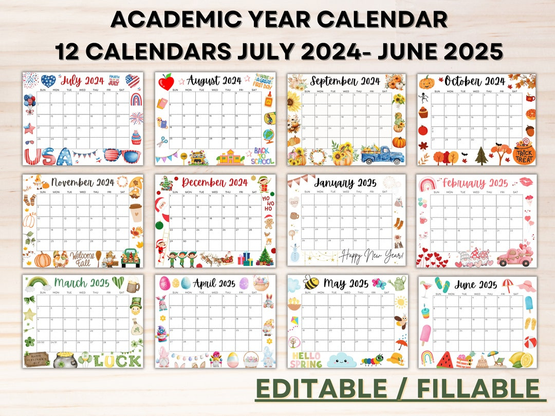 Editable School Calendar 2024-2025 From July To June Printable in July 2024 to June 2025 Calendar Printable