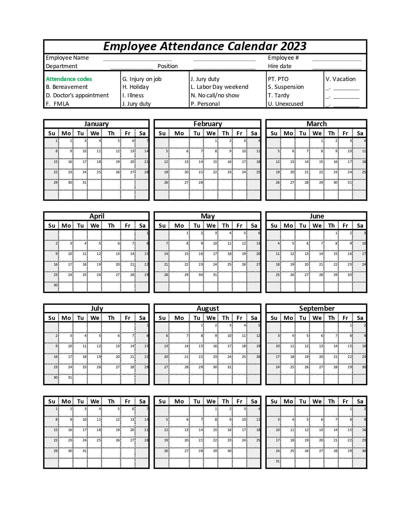 Employee Attendance Calendar | Leave Board for 2025 Attendance Calendar Printable Free