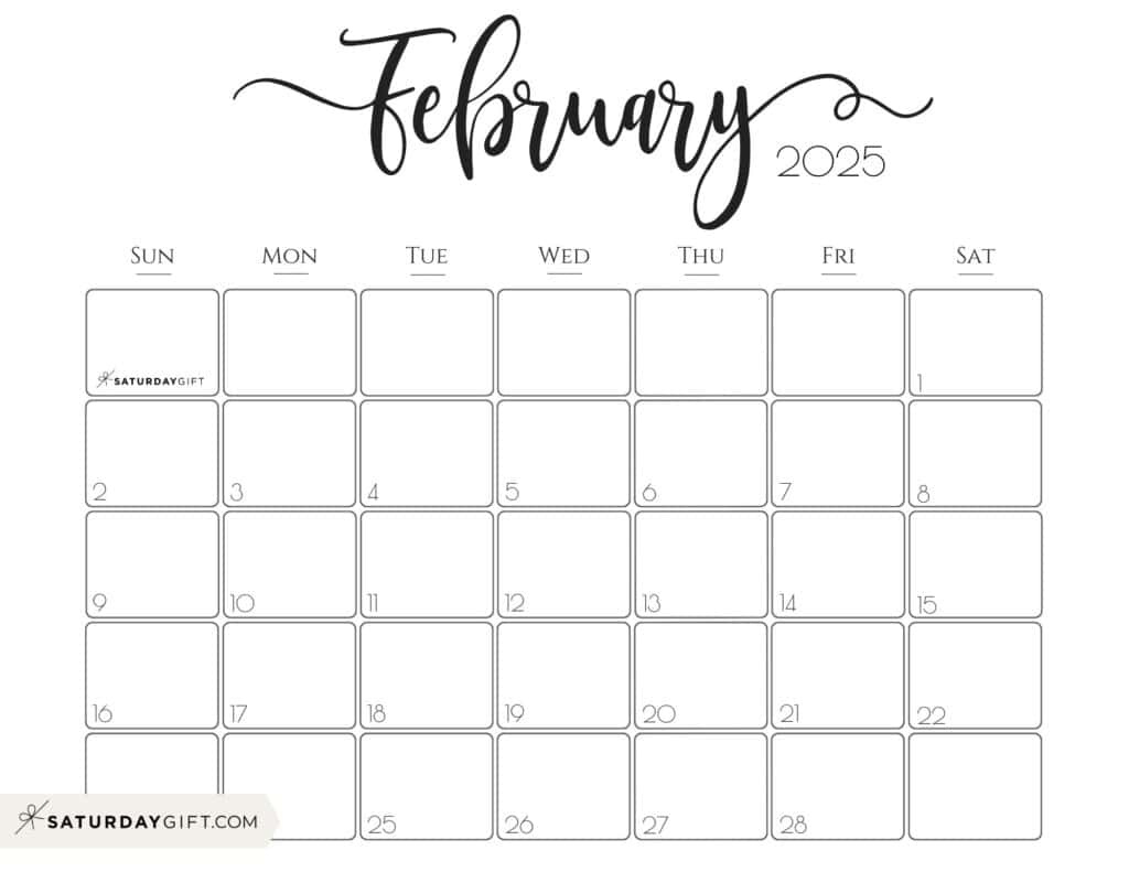 February 2025 Calendar - 20 Cute &amp;amp; Free Printables | Saturdaygift intended for Free Printable February 2025 Calendar