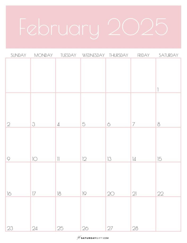 February 2025 Calendar - 20 Cute &amp;amp; Free Printables | Saturdaygift regarding February 2025 Calendar Printable Vertical