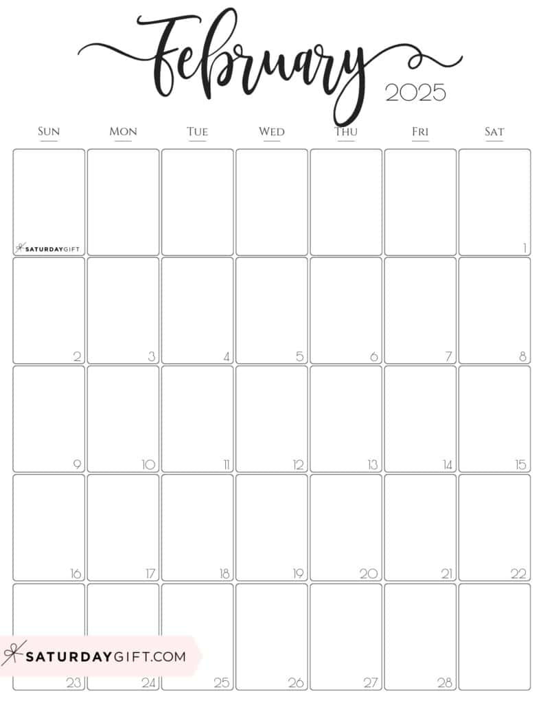 February 2025 Calendar - 20 Cute &amp;amp; Free Printables | Saturdaygift with February 2025 Calendar Printable Vertical