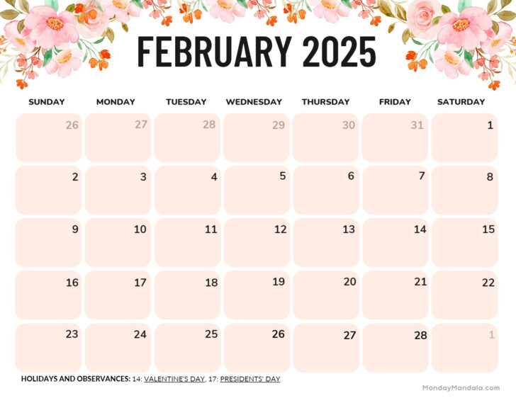 Printable Monthly Calendar February 2025