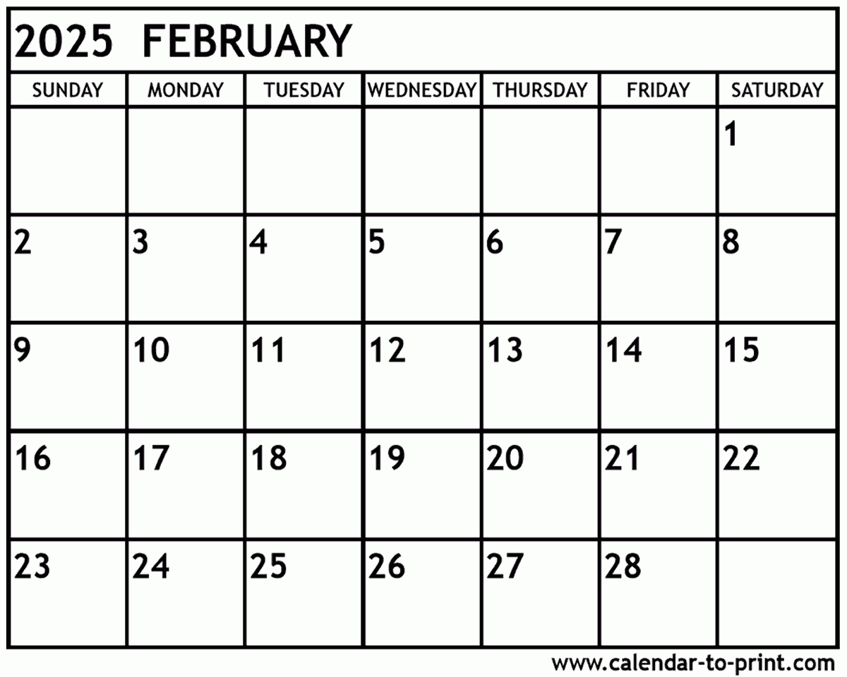 February 2025 Calendar Printable in Free February 2025 Printable Calendar