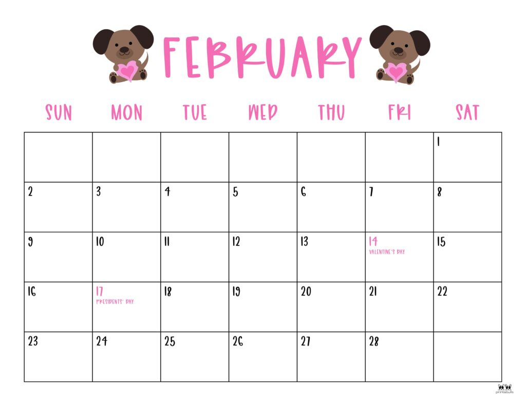 February 2025 Calendars - 107 Free Printables | Printabulls inside Feb 2025 Calendar with Holidays Printable