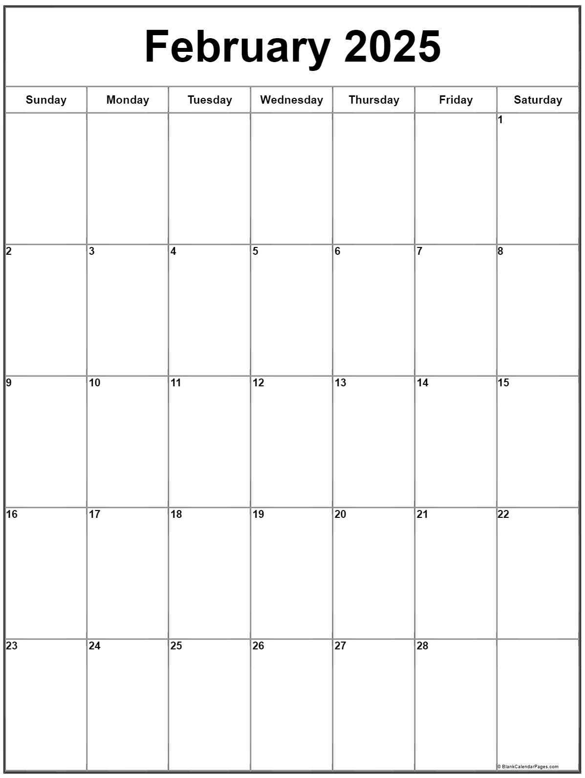 February 2025 Vertical Calendar | Portrait inside February 2025 Calendar Printable Vertical