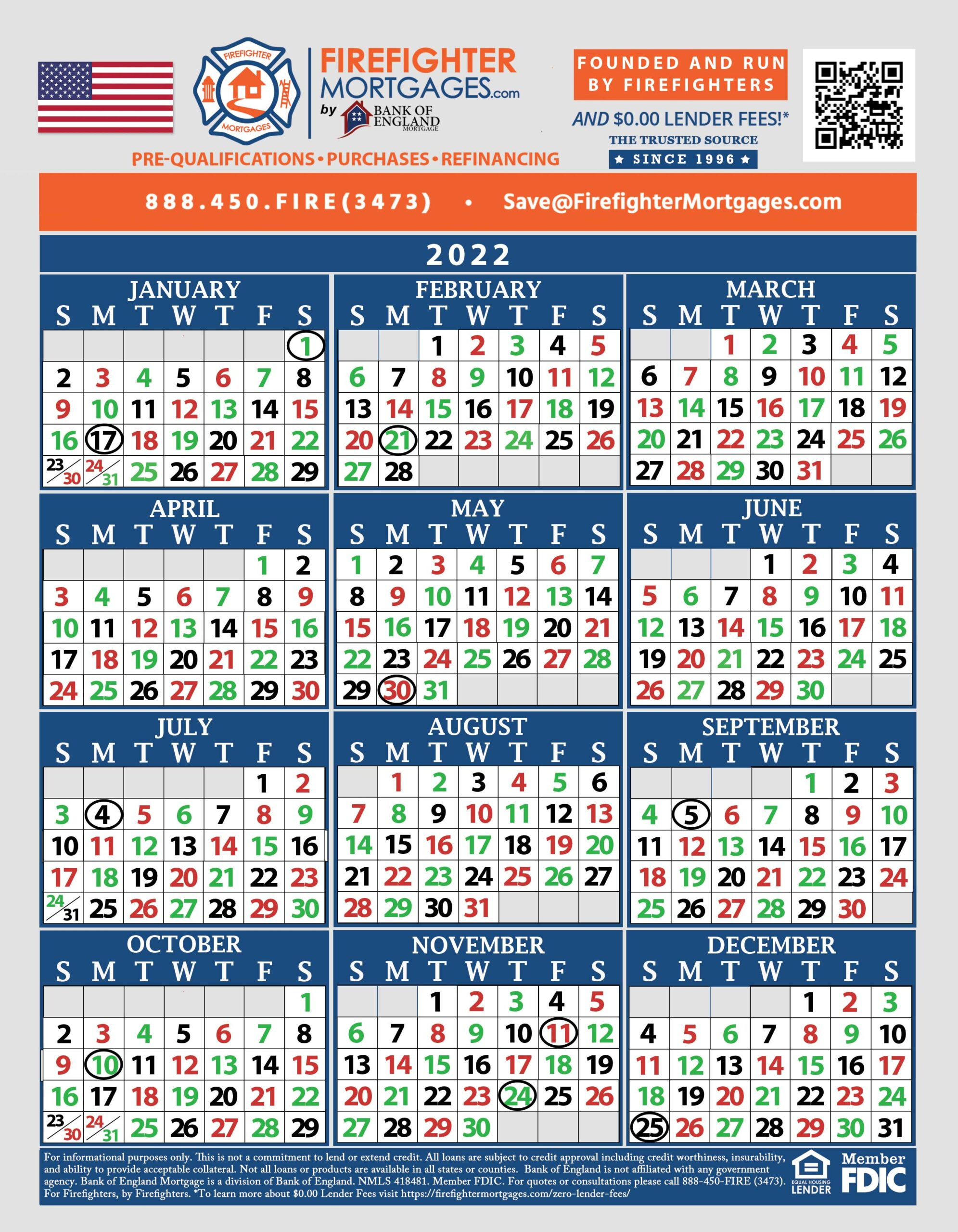 Firefighter Shift Calendars - Firefighter Mortgages® inside 48 96 Shift Calendar 2025 Printable