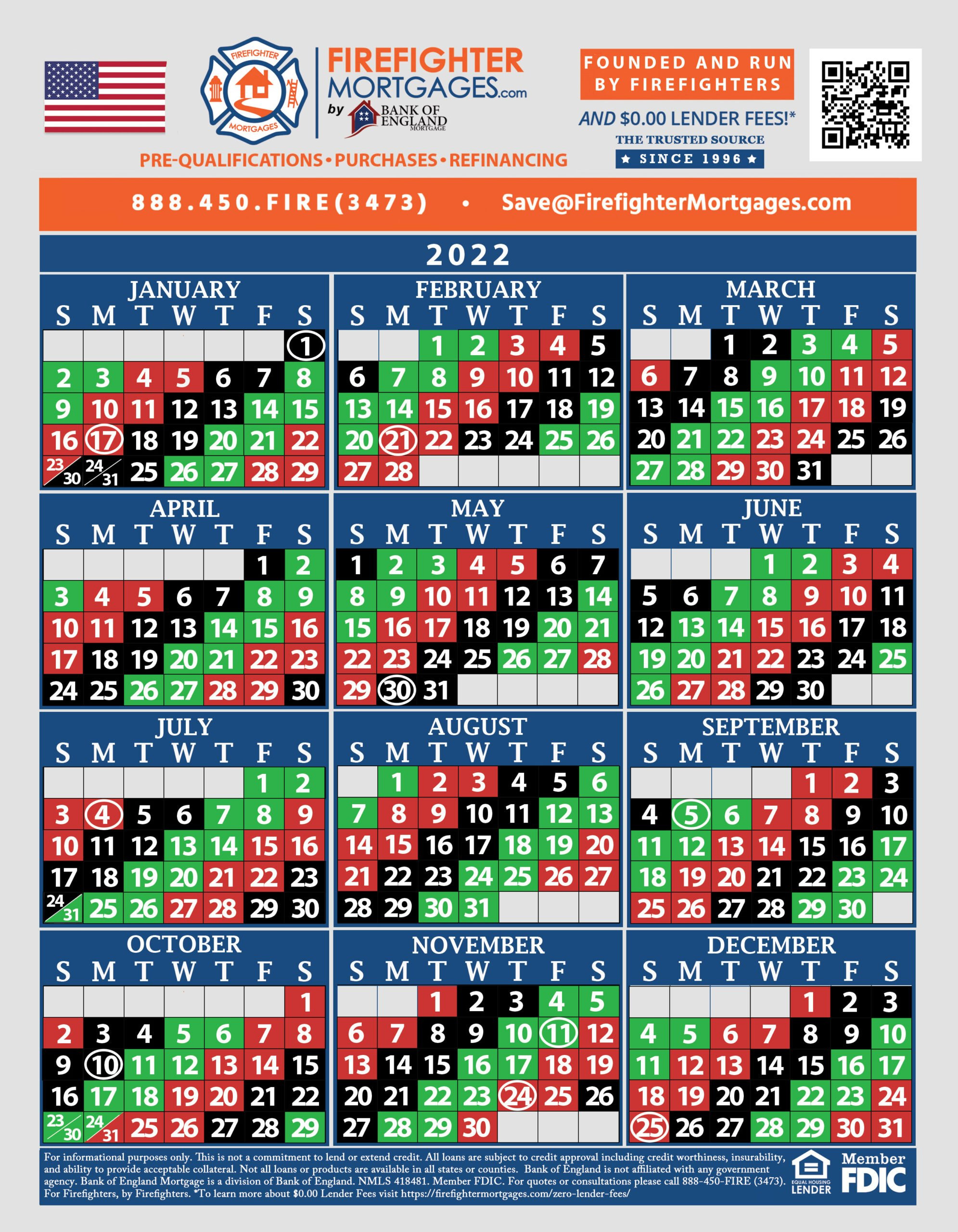 Firefighter Shift Calendars - Firefighter Mortgages® inside 48 96 Shift Calendar 2025 Printable