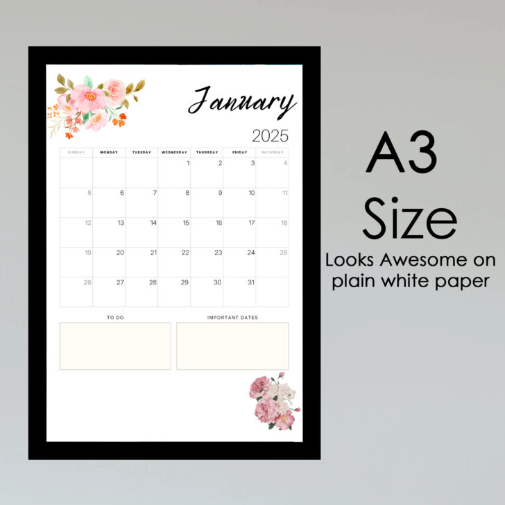 Printable Monthly Calendar 2025 with Notes