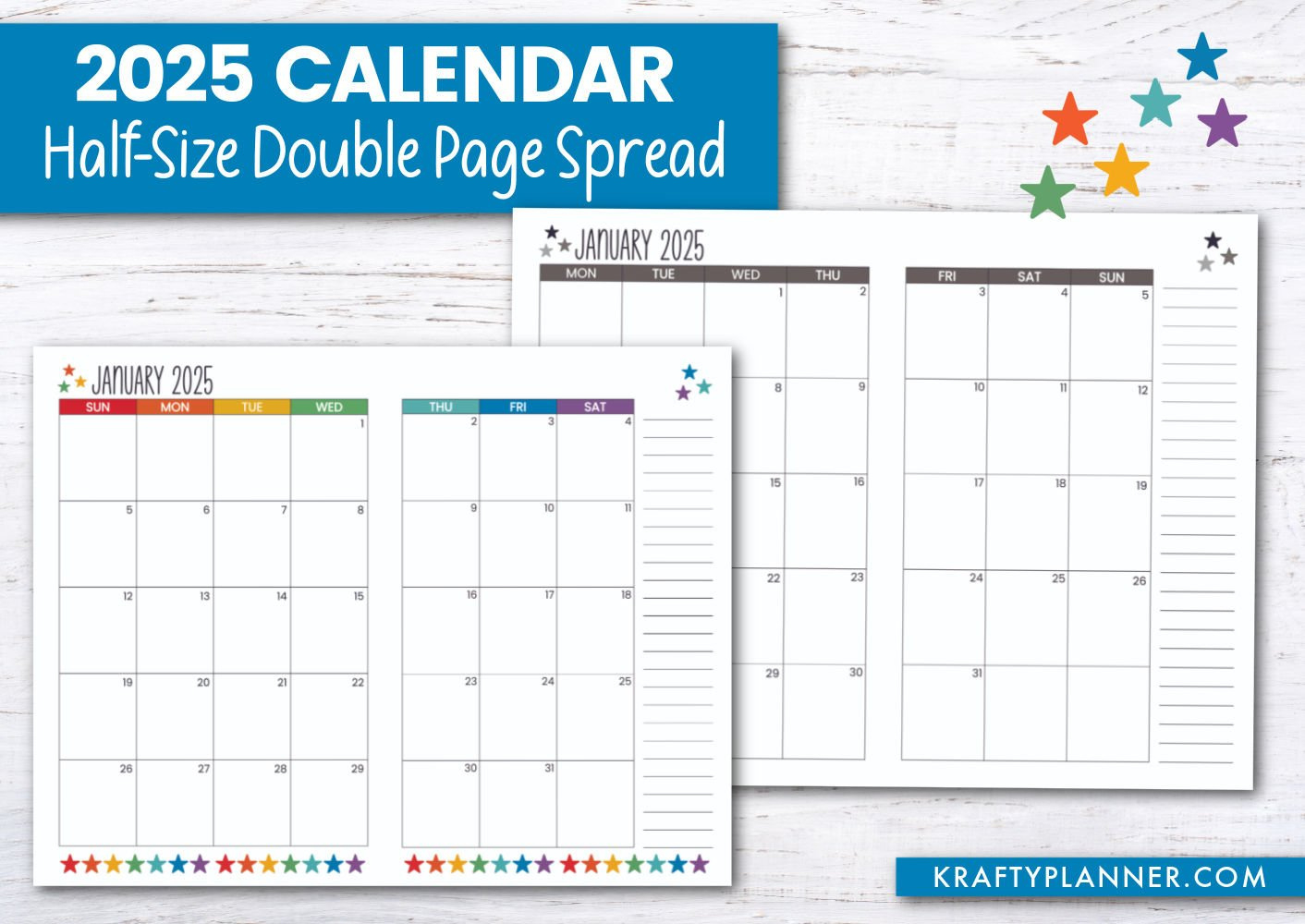 Free 2025 Calendar: Half-Size Landscape — Krafty Planner within Half Page Calendar Printable 2025