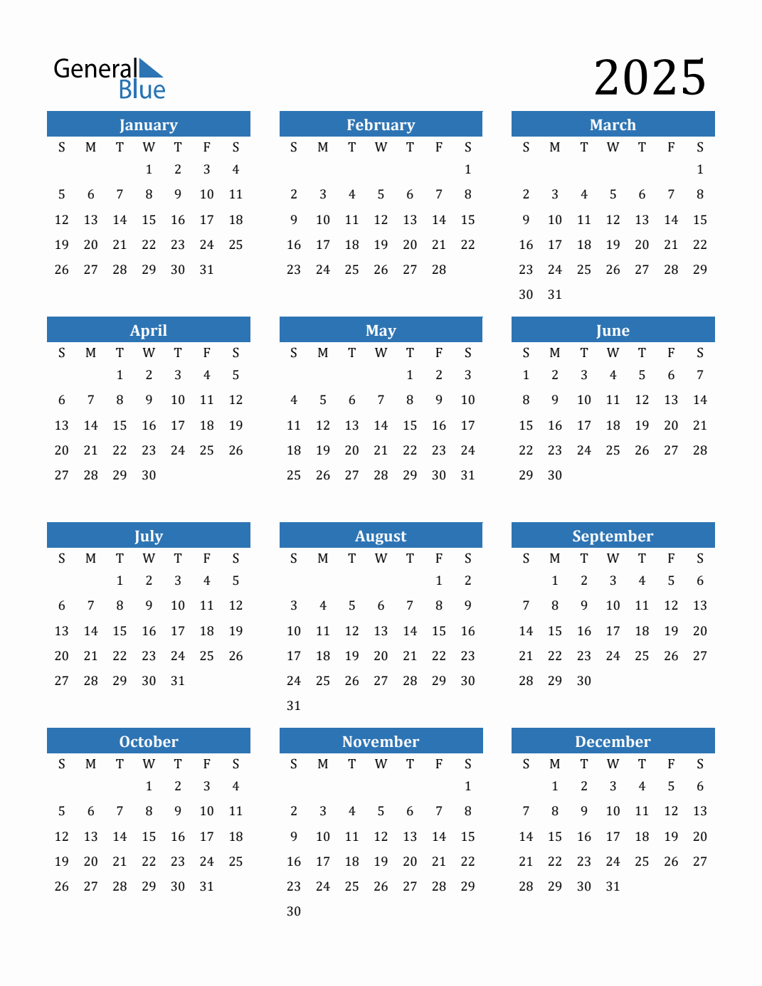 Free 2025 Calendars In Pdf, Word, Excel within Printable 2025 Yearly Calendar