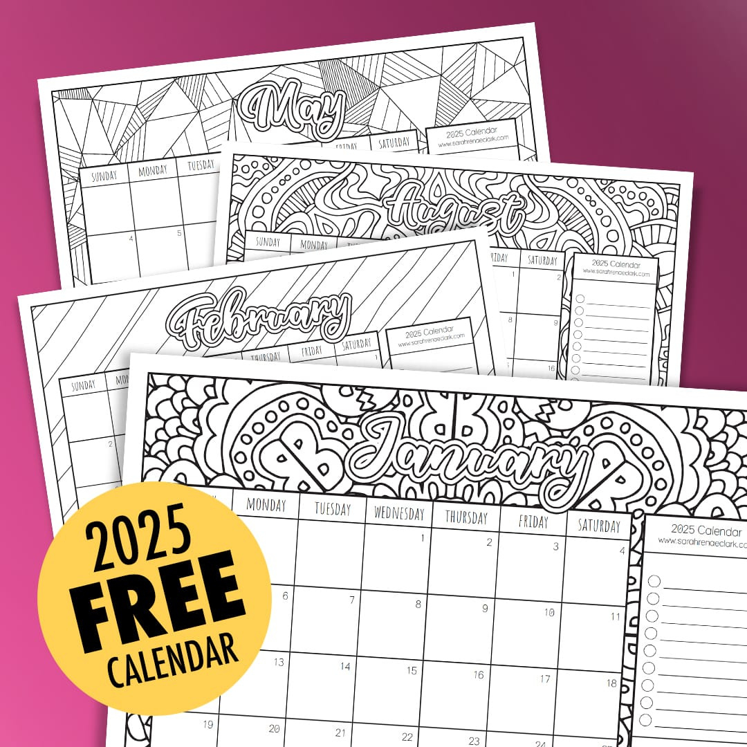 Free 2025 Printable Coloring Calendar -Sarah Renae Clark for Free Printable Coloring Calendar 2025