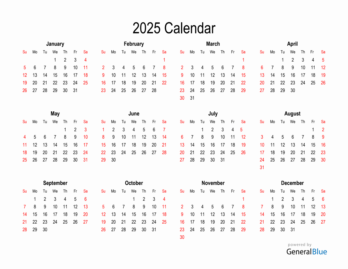 Free Calendar For 2025 throughout 2025 Calendar Landscape Printable