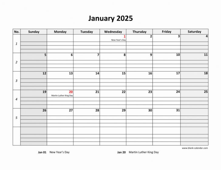 2025 Printable Calendar with Lines