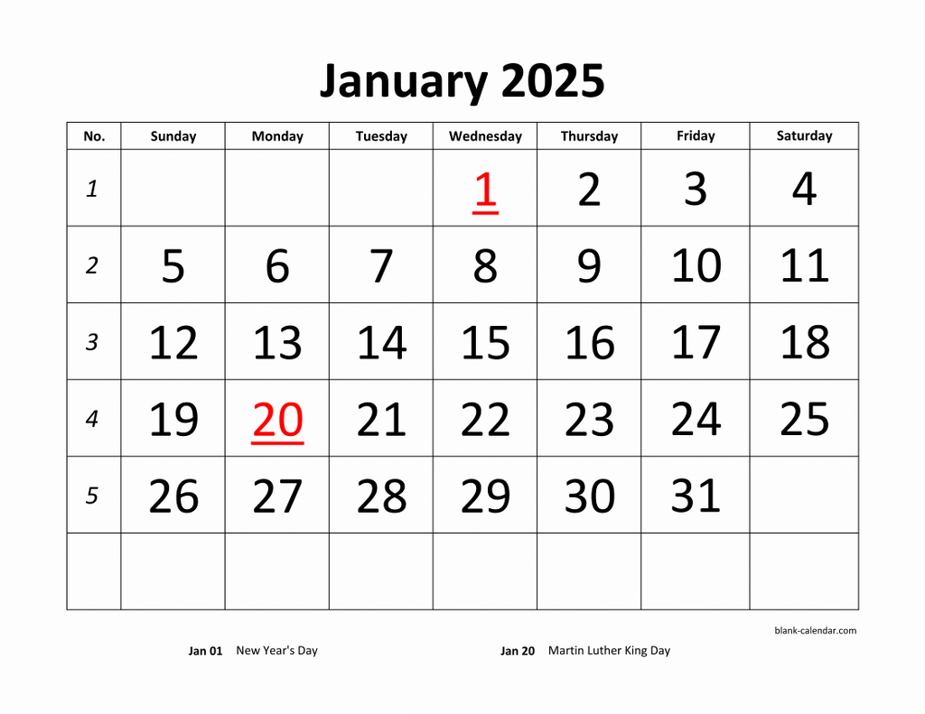 Free Download Printable Calendar 2025, Large Font Design for Large 2025 Printable Calendar