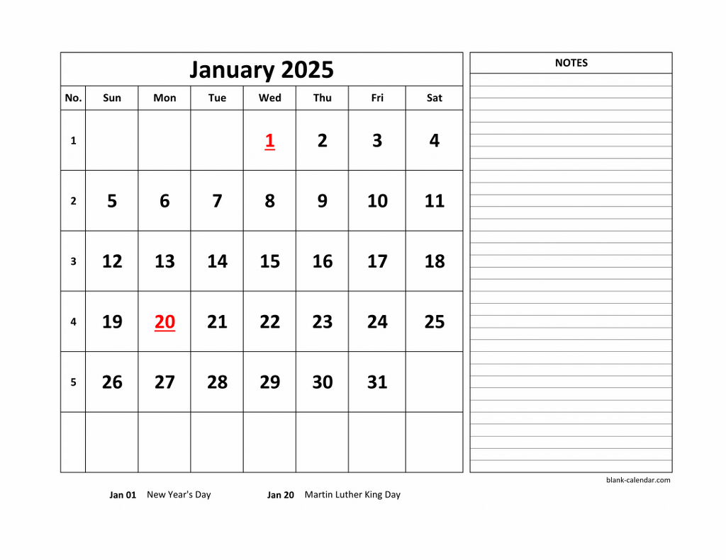 Free Download Printable Calendar 2025, Large Space For Appointment for Printable 2025 Calendar with Notes