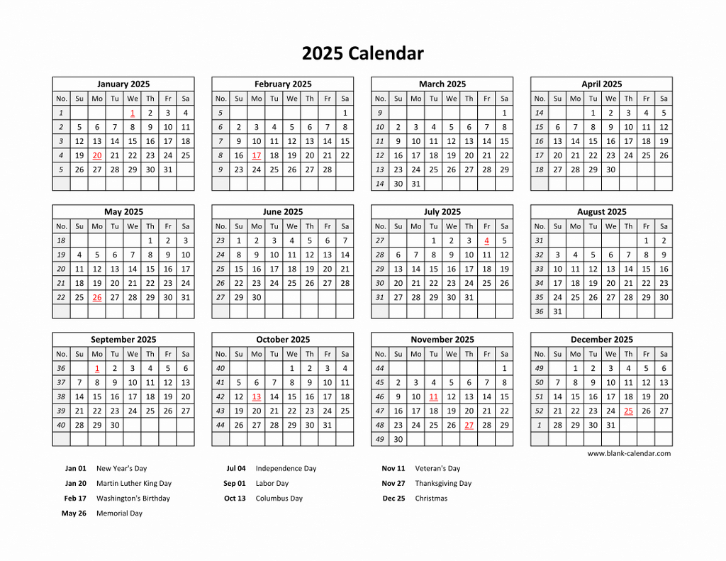 Free Download Printable Calendar 2025 With Us Federal Holidays in 2025 Federal Holiday Calendar Printable