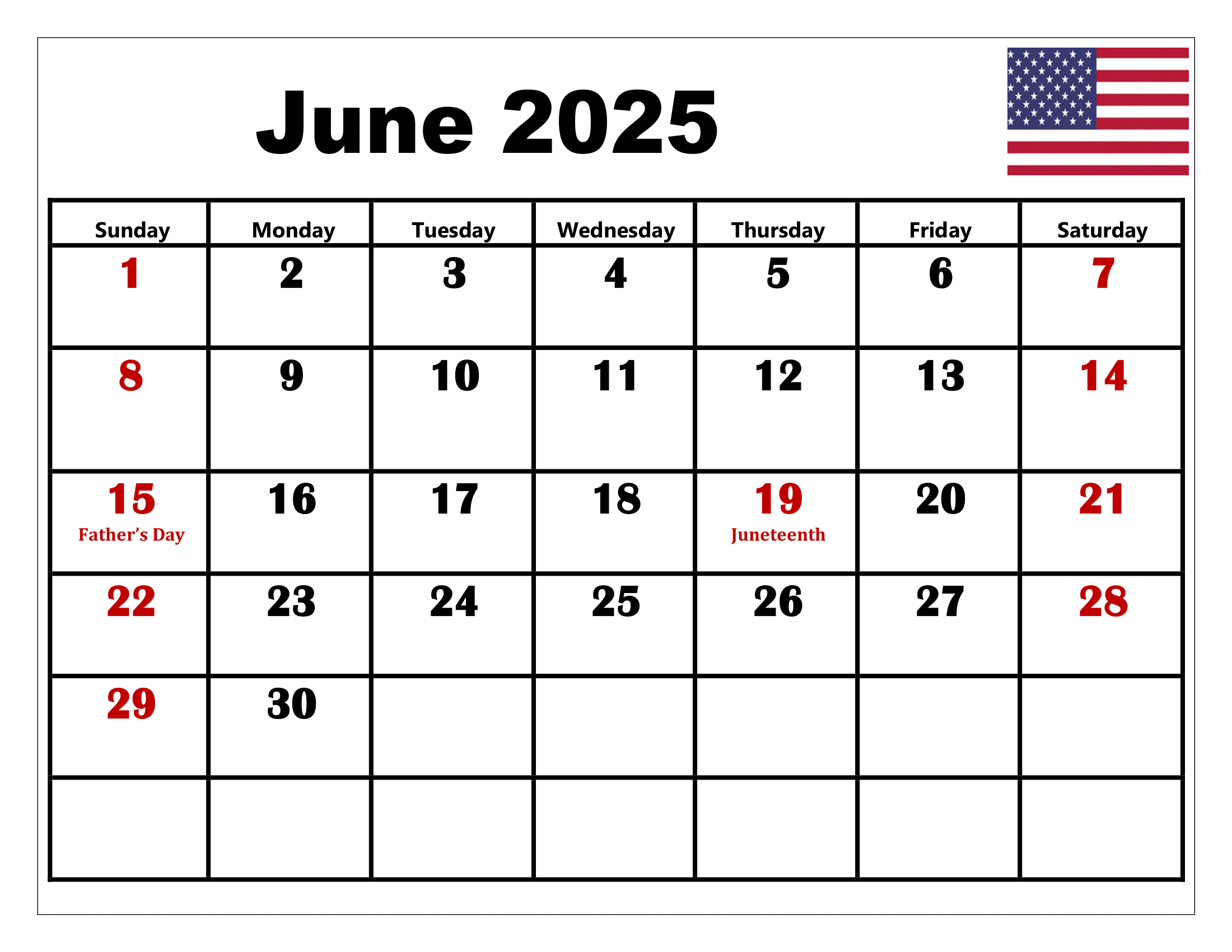 Free June 2025 Calendar Printable Pdf Template With Holidays for June 2025 Printable Calendar with Holidays