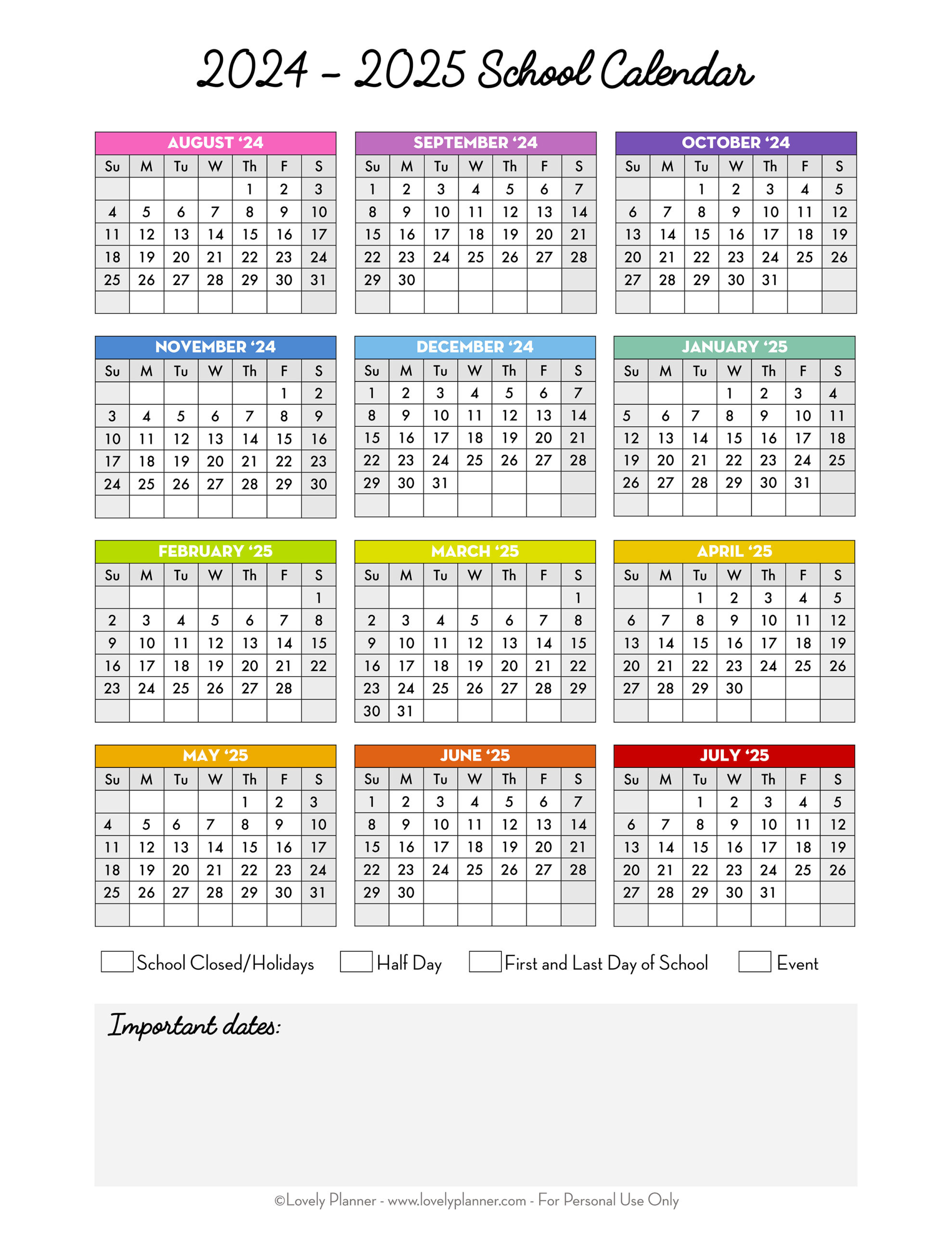 Free Printable 2024-2025 School Calendar - One Page Academic inside Free Printable Summer Calendar 2025