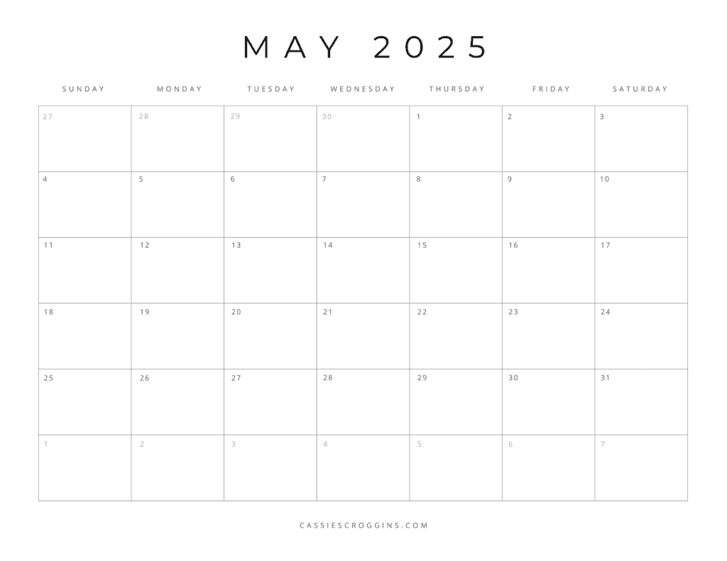 Free Printable 2025 Blank Calendar Templates (All 12 Months) for Blank Calendar May 2025 Printable