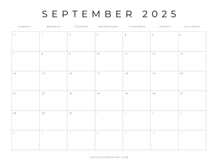 Printable Monthly Calendar 2025 October