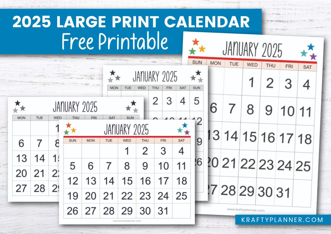 Free Printable 2025 Large Print Calendar — Krafty Planner in Large Free Printable Calendar 2025