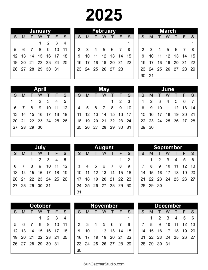 Free 2025 Printable Yearly Calendar