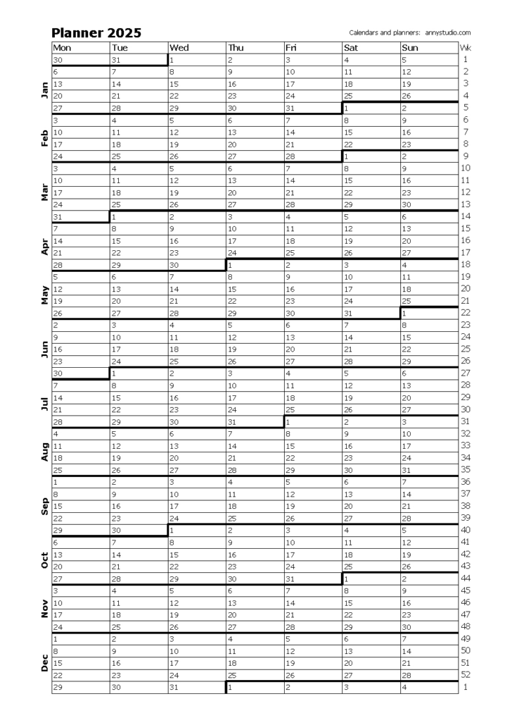 Planner Calendar 2025 Printable