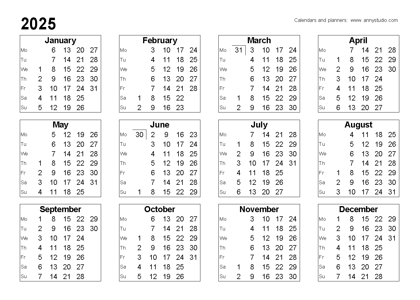 Free Printable Calendars And Planners 2025, 2026 And 2027 in Free Printable 2025 Wall Calendar