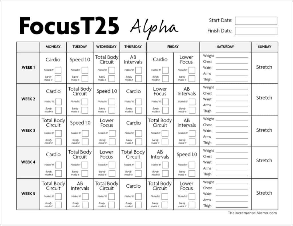 Free Printable Focus T25 Calendar (Alpha, Beta &amp;amp; Gamma) for Printable Workout Calendar 2025