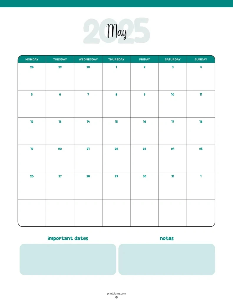 Free Printable May 2025 Calendar - 40+ Free Pdf Calendars in Printable Workout Calendar 2025