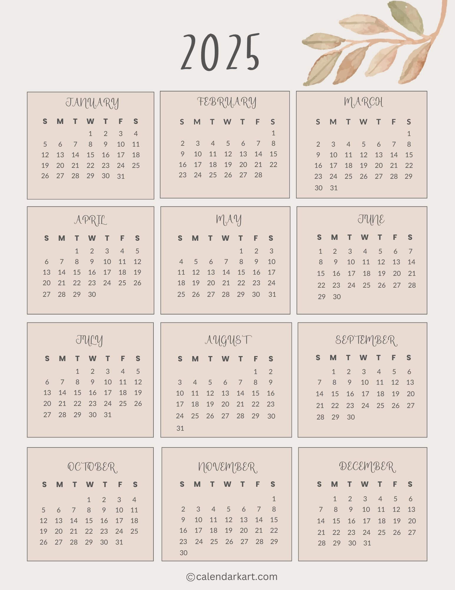 Free Printable Year At A Glance Calendar 2025 - Calendarkart pertaining to Printable Year at a Glance Calendar 2025