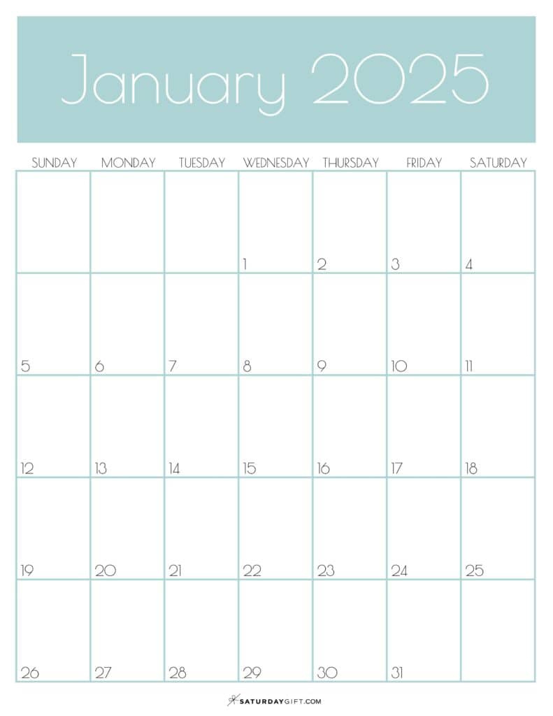 January 2025 Calendar - 20 Cute &amp;amp; Free Printables | Saturdaygift in January 2025 Calendar Vertical Printable